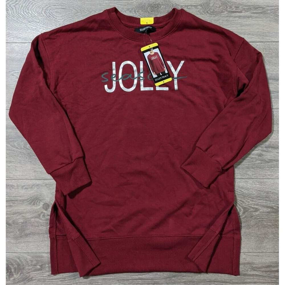 Ellen Tracy Womens Small Red Jolly Season Christmas Tunic Sweater 1625612